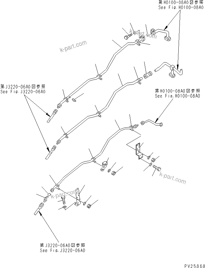Komatsu parts book diagram for HD985-5 S/N 1021-UP: STEERING AND HOIST PIPING (PIPING) (2/5)