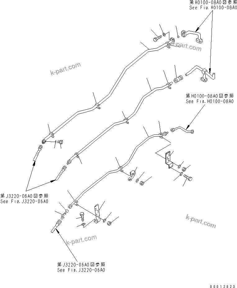 Komatsu parts book diagram for HD985-5 S/N 1021-UP: STEERING AND HOIST PIPING (PIPING) (2/5)