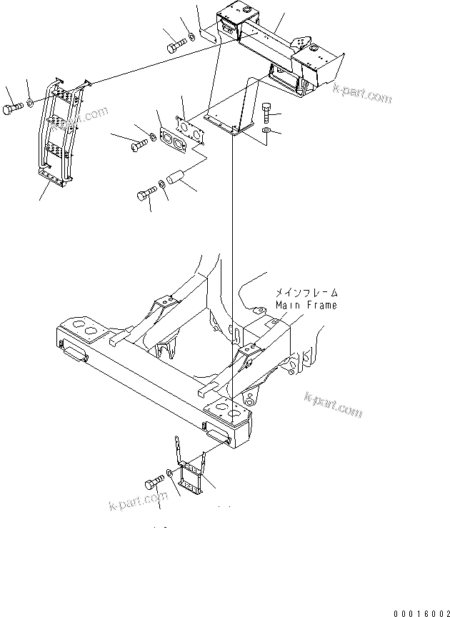 Komatsu parts book diagram for HD985-5 S/N 1021-UP: FRONT SUPPORT (SUPPORT L.H.) (WITH CAB FRONT GUARD)