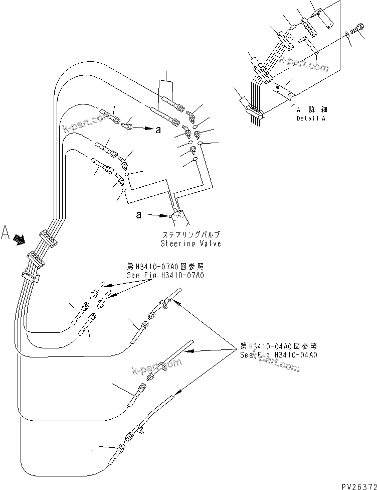 Komatsu parts book diagram for HD985-5 S/N 1021-UP: FRONT SUPPORT (STEERING PIPING)