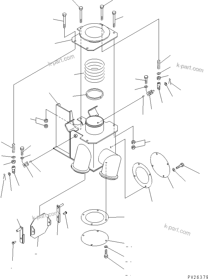 Komatsu parts book diagram for HD985-5 S/N 1021-UP: EXHAUST BOX ASS'Y