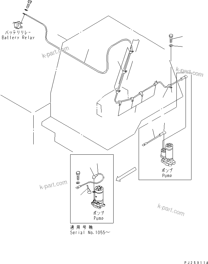 Komatsu parts book diagram for HD985-5 S/N 1021-UP: EMERGENCY STEERING CONTROL CABLE