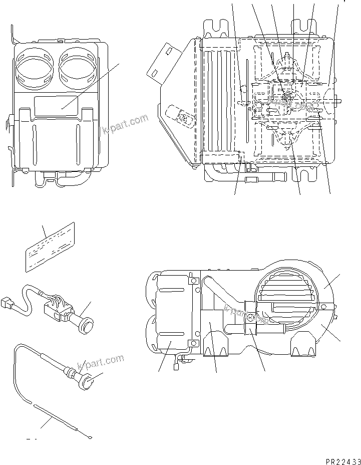 Komatsu parts book diagram for HD985-5 S/N 1021-UP: CAR HEATER (INNER PARTS)(#1055-)