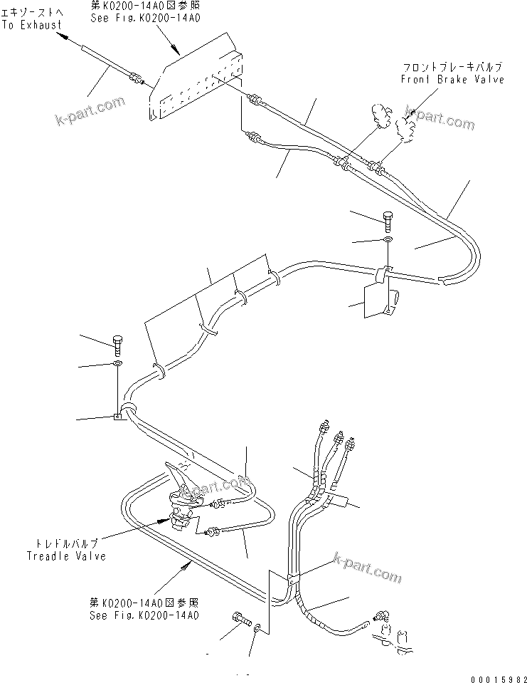 Komatsu parts book diagram for HD985-5 S/N 1021-UP: AIR PIPING (3/4) (FRONT BRAKE CUT AND EXHAUST BRAKE)