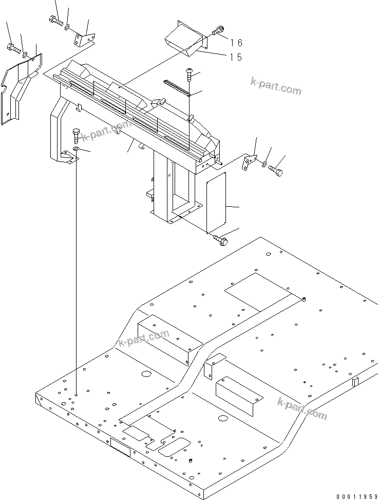 Komatsu parts book diagram for HD985-5 S/N 1021-UP: FLOOR (DASHBOARD) (WITH PAYLOAD METER) (1/2)