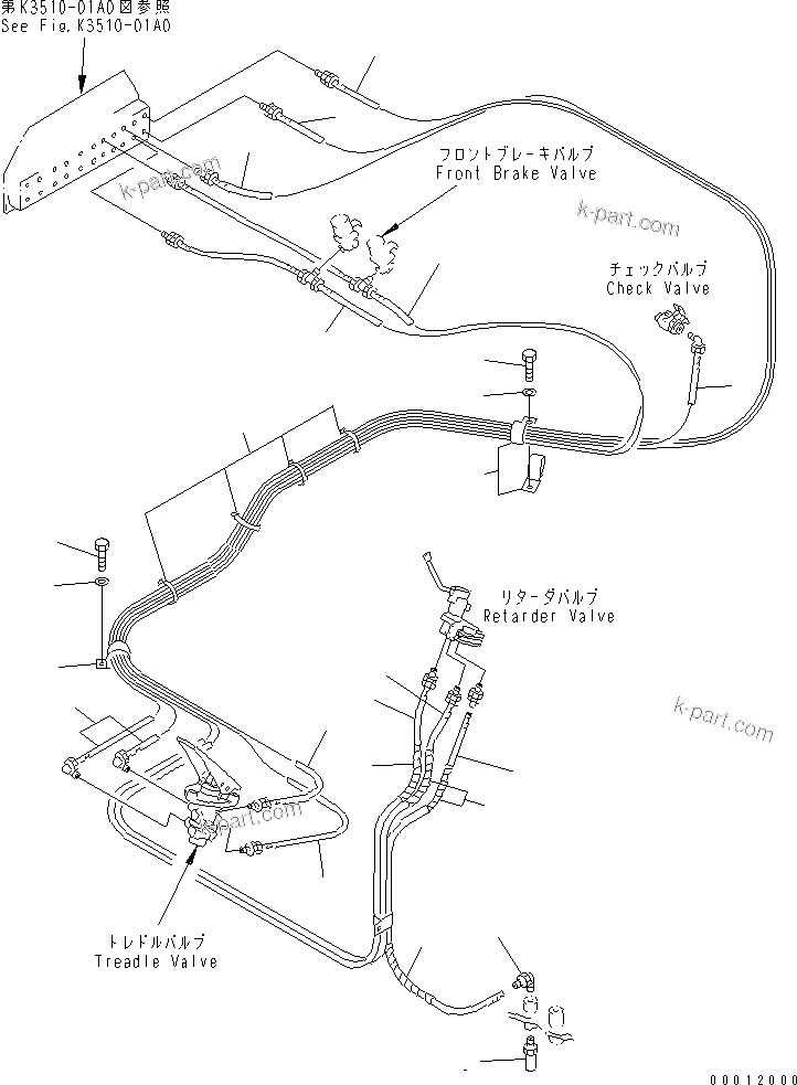 Komatsu parts book diagram for HD985-5 S/N 1021-UP: FLOOR (AIR PIPING) (1/5) (FRONT BRAKE CUT)