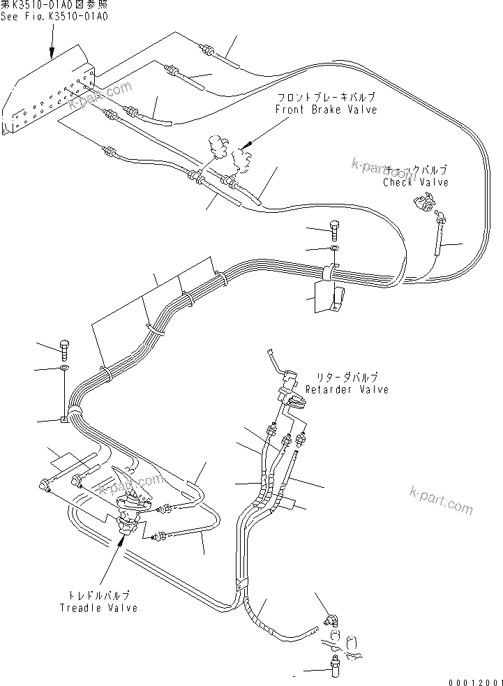 Komatsu parts book diagram for HD985-5 S/N 1021-UP: FLOOR (AIR PIPING) (1/5)