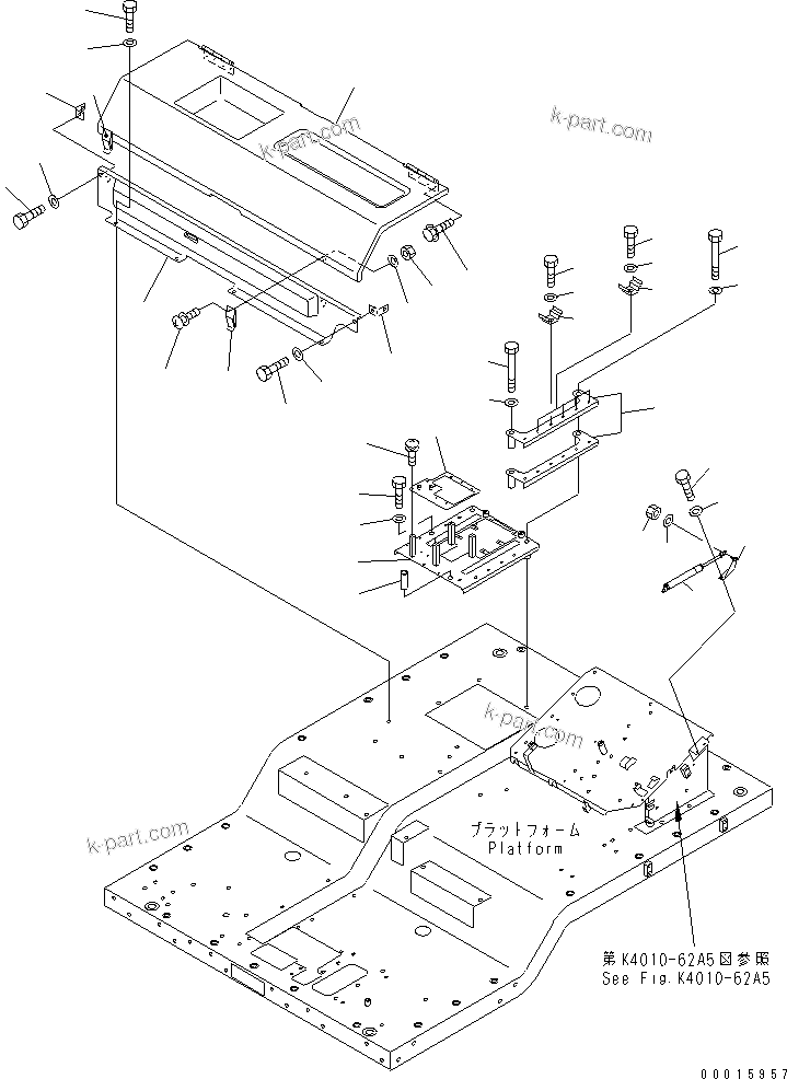Komatsu parts book diagram for HD985-5 S/N 1021-UP: FLOOR (REAR COVER) (CAB) (WITH PMC) (1/2)(#1055-)