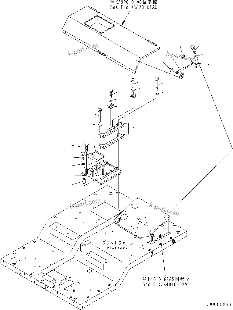 Komatsu parts book diagram for HD985-5 S/N 1021-UP: FLOOR (REAR COVER) (CAB) (WITH PMC) (1/2)(#1065-)