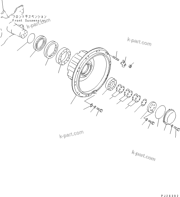 Komatsu parts book diagram for HD985-5 S/N 1021-UP: FRONT AXLE (LEFT HAND) (FRONT AXLE ASS'Y)(#1021-1052)