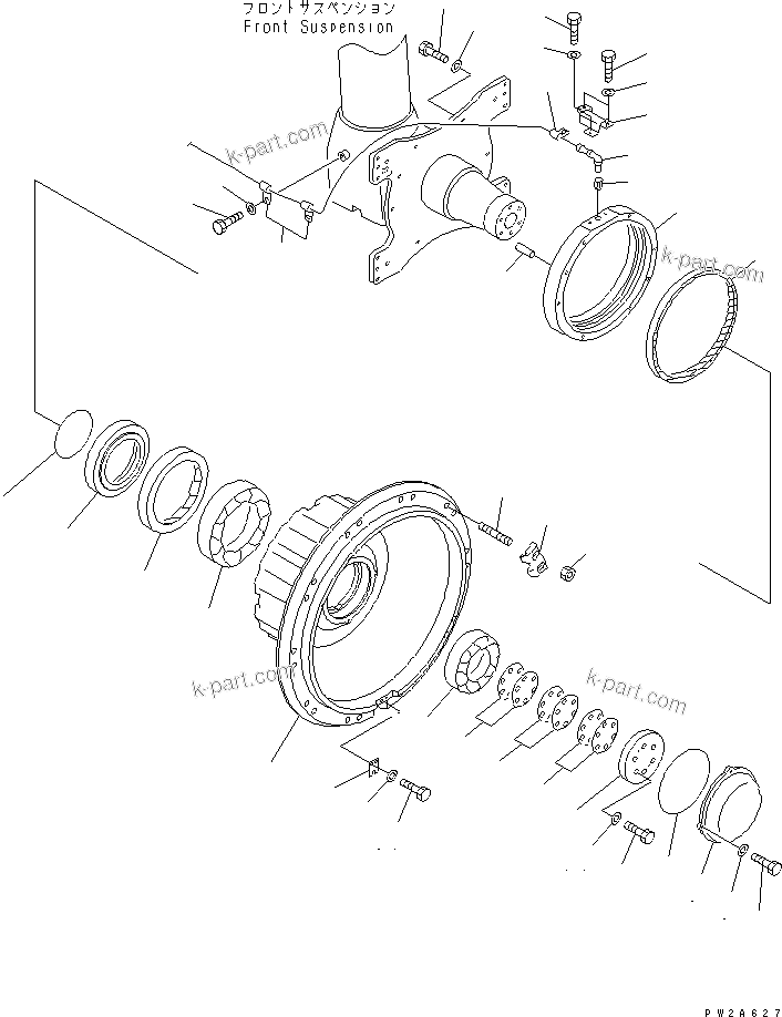 Komatsu parts book diagram for HD985-5 S/N 1021-UP: FRONT AXLE (LEFT HAND) (FRONT AXLE ASS'Y) (WITH ABS)(#1021-1052)