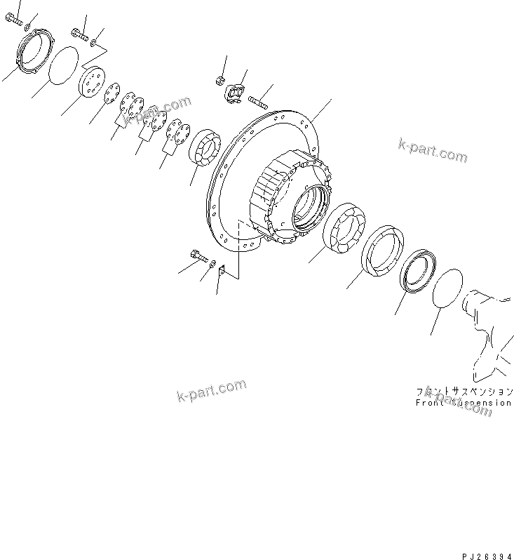 Komatsu parts book diagram for HD985-5 S/N 1021-UP: FRONT AXLE (RIGHT HAND) (FRONT AXLE ASS'Y)(#1021-1052)