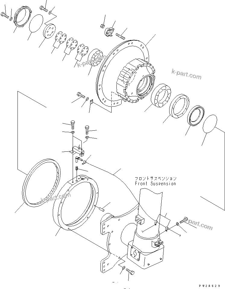 Komatsu parts book diagram for HD985-5 S/N 1021-UP: FRONT AXLE (RIGHT HAND) (FRONT AXLE ASS'Y) (WITH ABS)(#1021-1052)