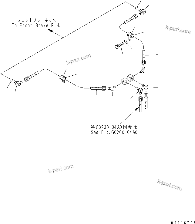 Komatsu parts book diagram for HD985-5 S/N 1021-UP: FRONT AXLE (RIGHT HAND) (BRAKE OIL PIPING)(#1021-1052)