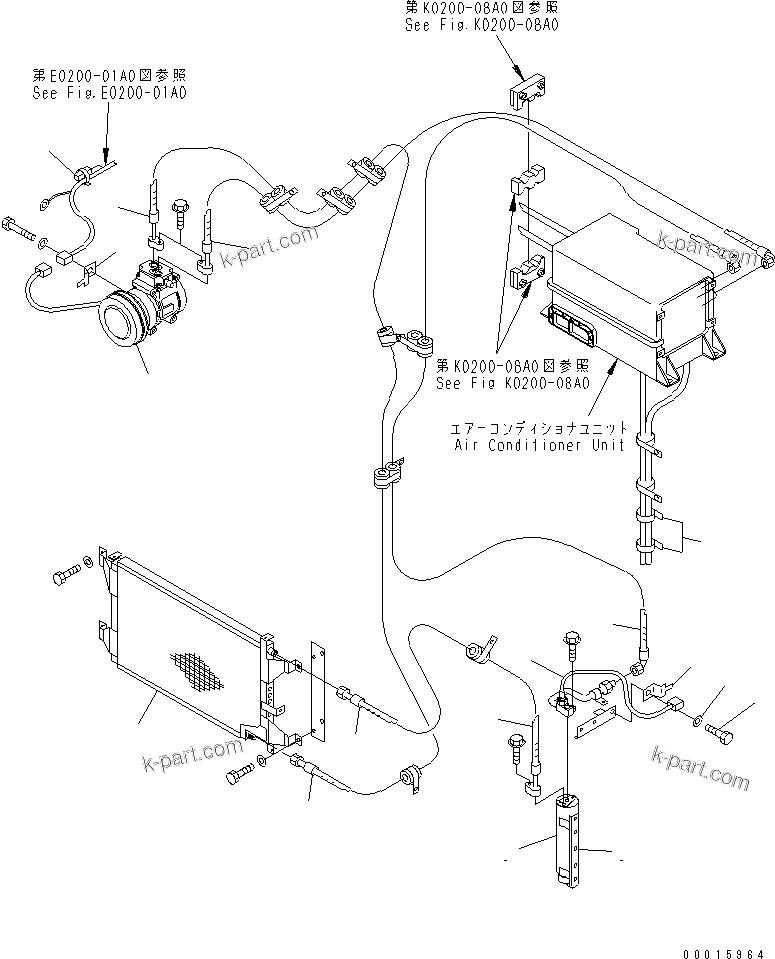 Komatsu parts book diagram for HD985-5 S/N 1021-UP: AIR CONDITIONER RELATED PARTS (3/4)(#1055-)
