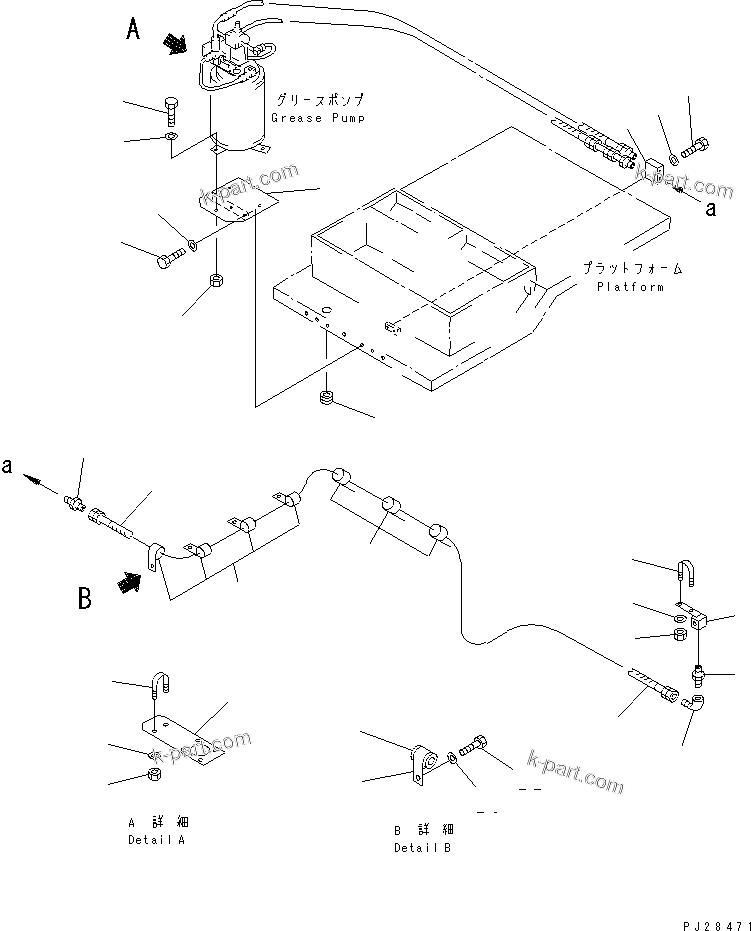 Komatsu parts book diagram for HD985-5 S/N 1021-UP: LINCOLN AUTO GREASE PIPING (BARE PUMP MOUNTING)
