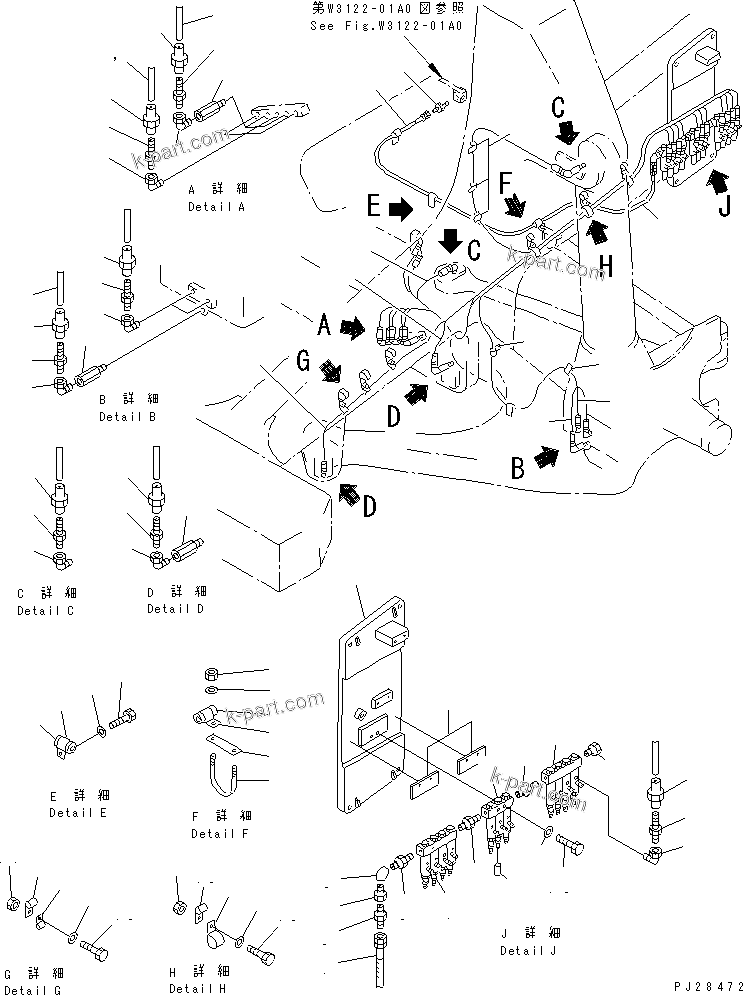 Komatsu parts book diagram for HD985-5 S/N 1021-UP: LINCOLN AUTO GREASE PIPING (FRONT LINE¤ 1/2)