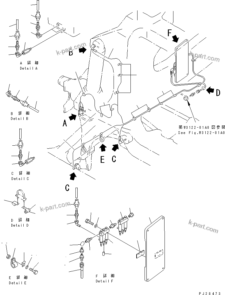 Komatsu parts book diagram for HD985-5 S/N 1021-UP: LINCOLN AUTO GREASE PIPING (FRONT LINE¤ 2/2)
