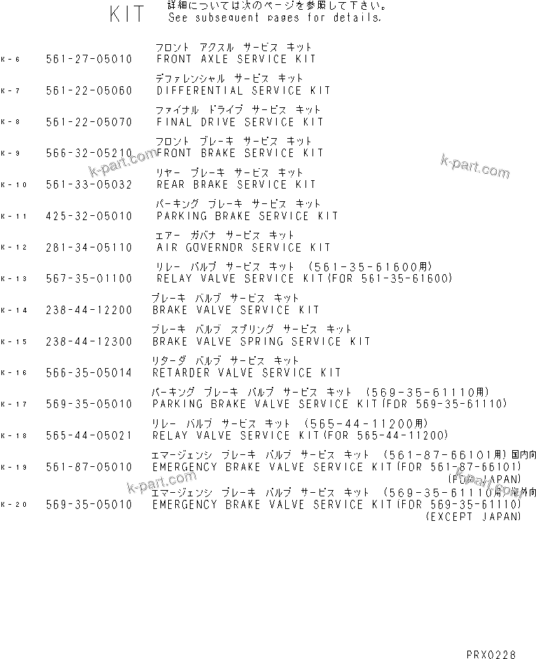 Komatsu parts book diagram for HD985-5 S/N 1021-UP: SERVICE KIT (2/3)