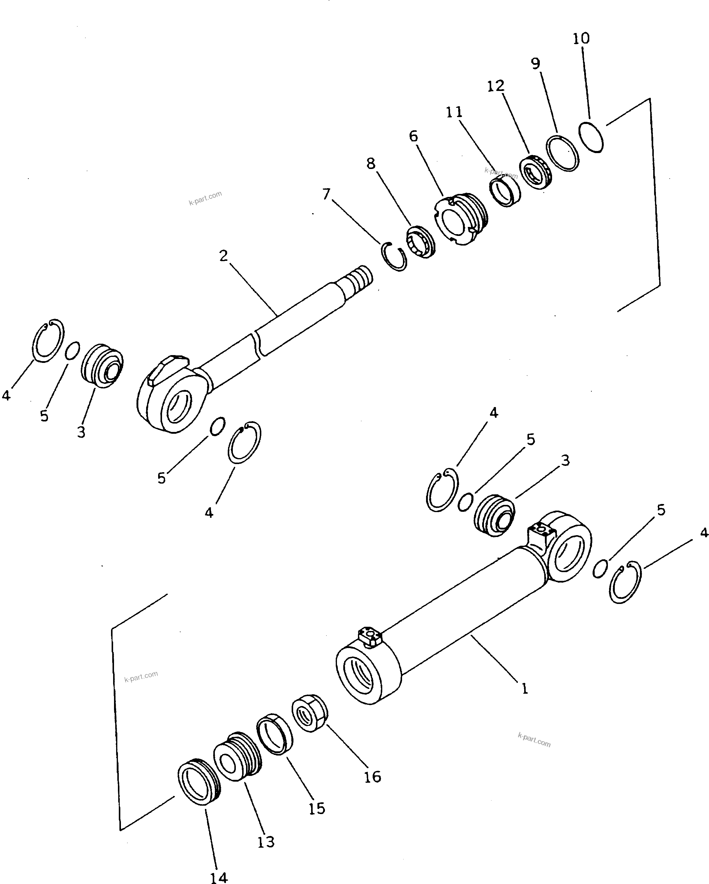 Komatsu parts book diagram for HD985-5 S/N 1021-UP: STEERING CYLINDER (INNER PARTS)