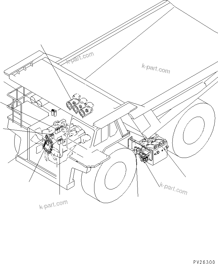 Komatsu parts book diagram for HD985-5 S/N 1021-UP: ELEMENT AND V-BELT