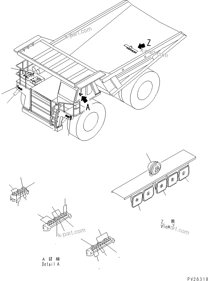 Komatsu parts book diagram for HD985-5 S/N 1021-UP: LAMP AND FUSE