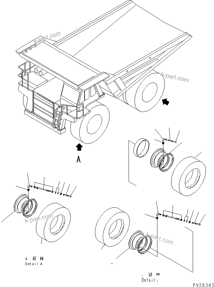 Komatsu parts book diagram for HD985-5 S/N 1021-UP: TIRE AND WHEEL
