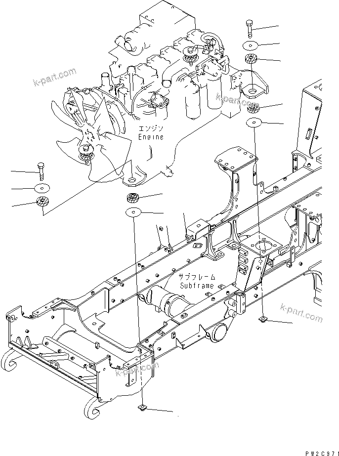 Komatsu parts book diagram for HM300-1 S/N 1001-UP: ENGINE MOUNTING