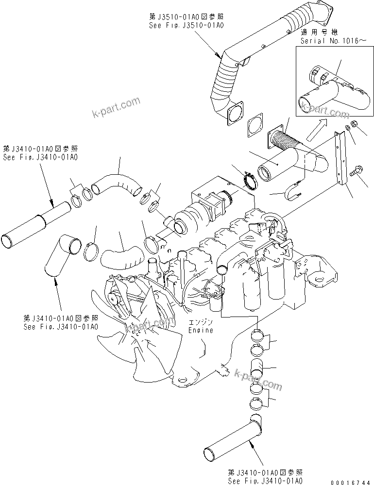 Komatsu parts book diagram for HM300-1 S/N 1001-UP: ENGINE PIPING (AIR INTAKE AND EXHAUST)