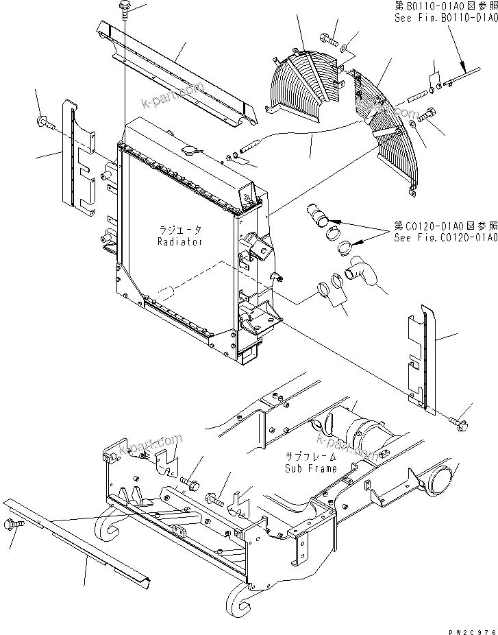 Komatsu parts book diagram for HM300-1 S/N 1001-UP: RADIATOR (BAFFLE AND FAN NET)