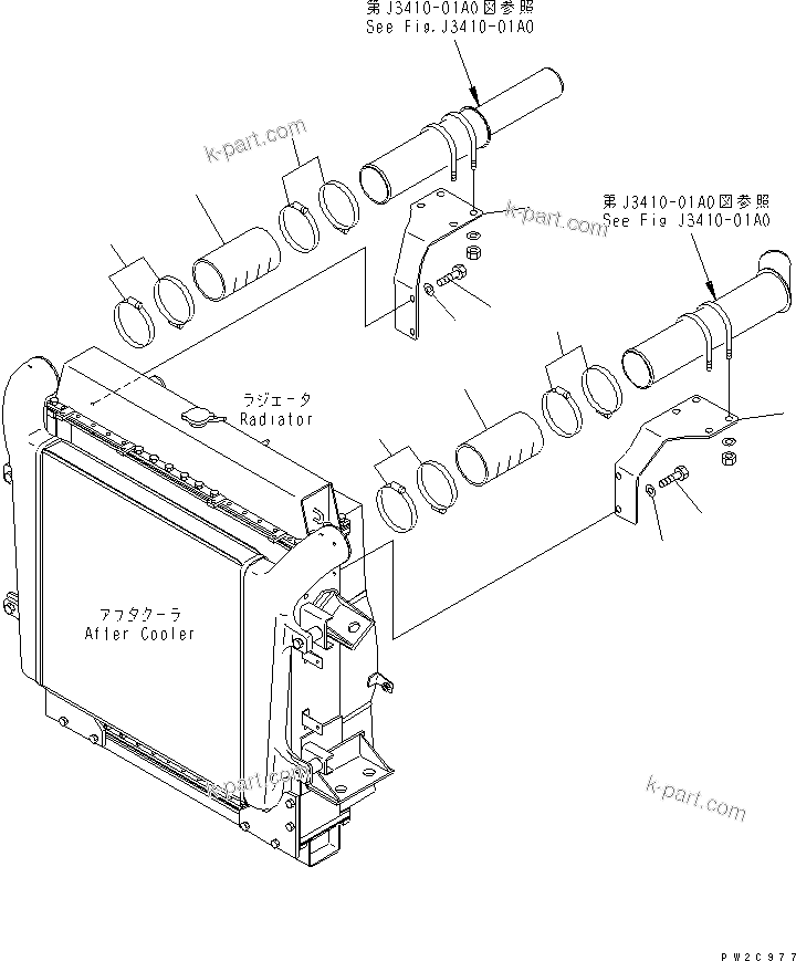 Komatsu parts book diagram for HM300-1 S/N 1001-UP: RADIATOR (AIR INTAKE PIPING)