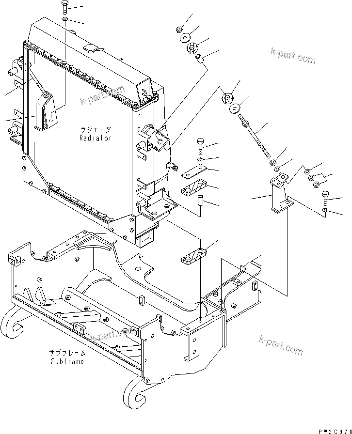 Komatsu parts book diagram for HM300-1 S/N 1001-UP: RADIATOR (MOUNTING PARTS)