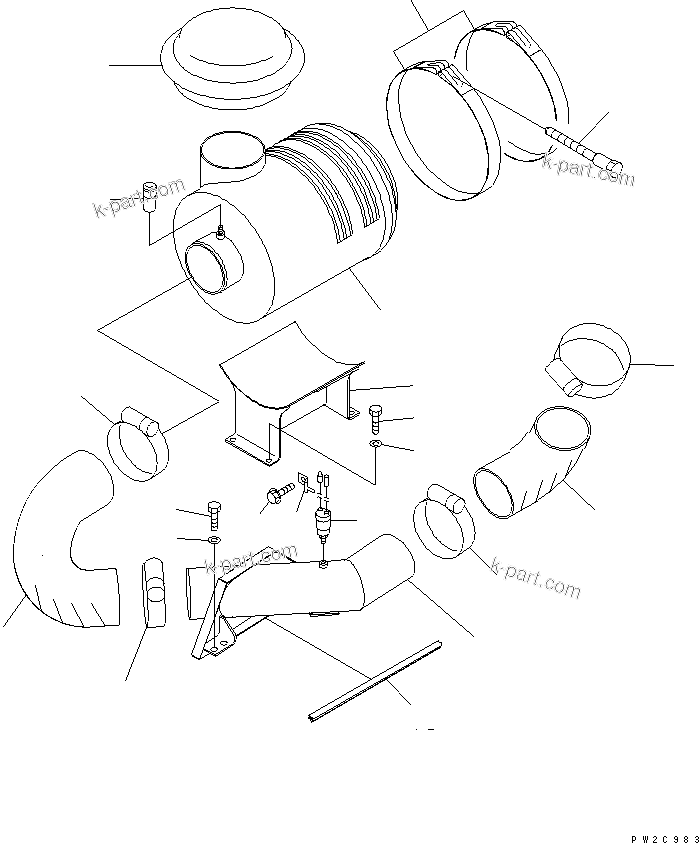 Komatsu parts book diagram for HM300-1 S/N 1001-UP: AIR CLEANER AND PIPING(#1001-1172)