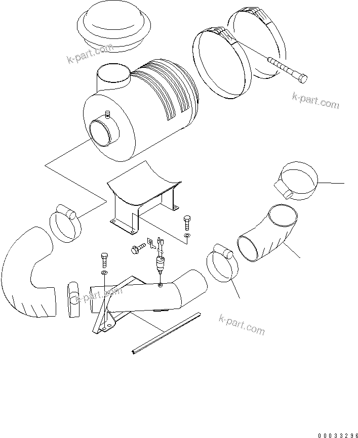 Komatsu parts book diagram for HM300-1 S/N 1001-UP: AIR CLEANER PIPING(#1173-)