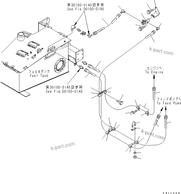 Komatsu parts book diagram for HM300-1 S/N 1001-UP: FUEL PIPING(#1001-1257)