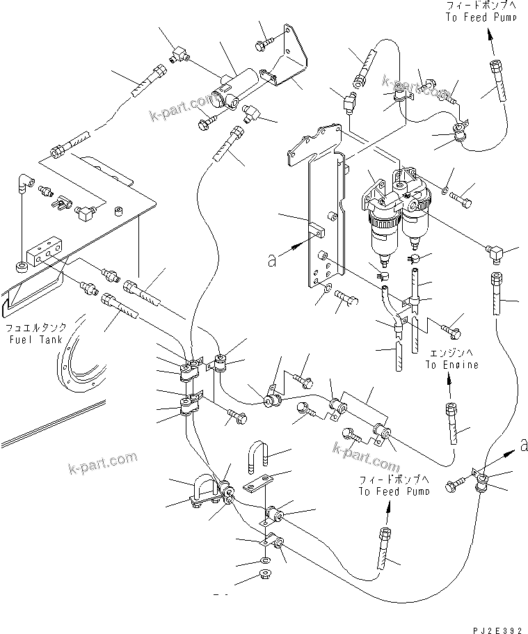 Komatsu parts book diagram for HM300-1 S/N 1001-UP: FUEL PIPING (WITH WATER SEPARATOR)(#1001-1257)