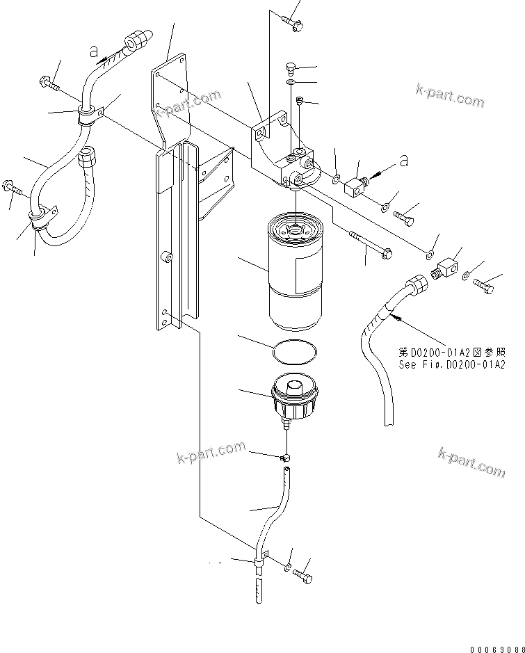 Komatsu parts book diagram for HM300-1 S/N 1001-UP: FUEL PIPING (WITH ADDITIONAL FUEL FILTER) (2/2)