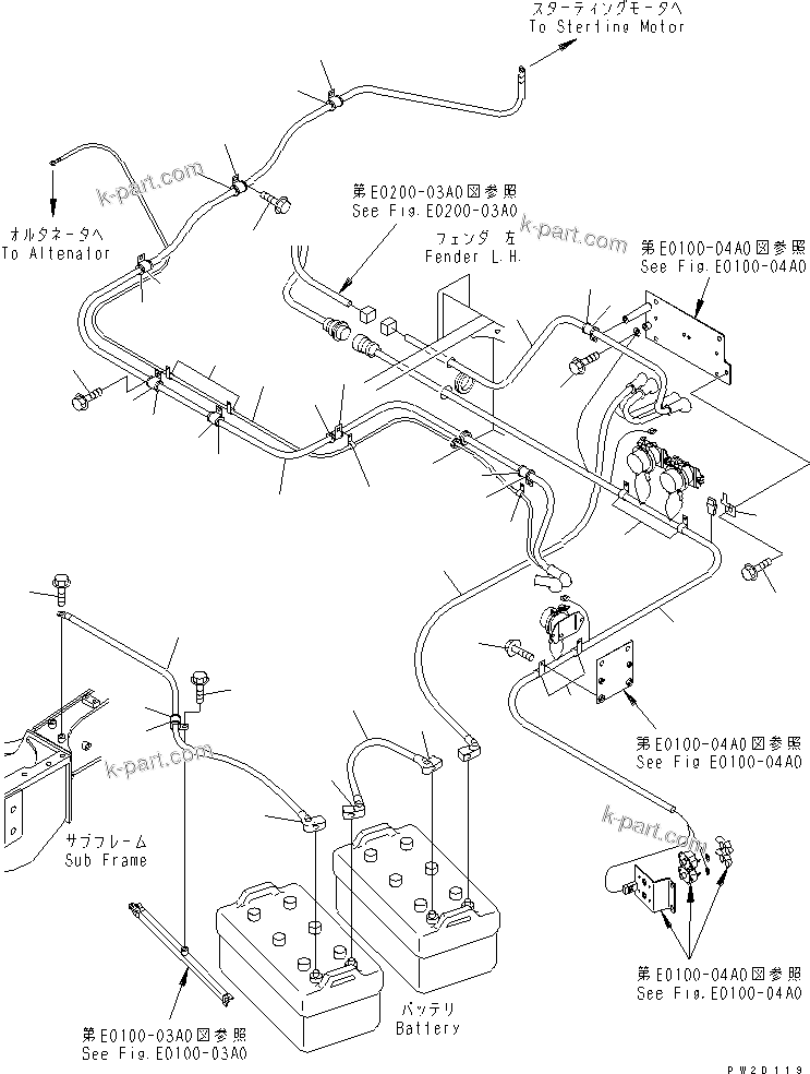 Komatsu parts book diagram for HM300-1 S/N 1001-UP: BATTERY (WIRING)