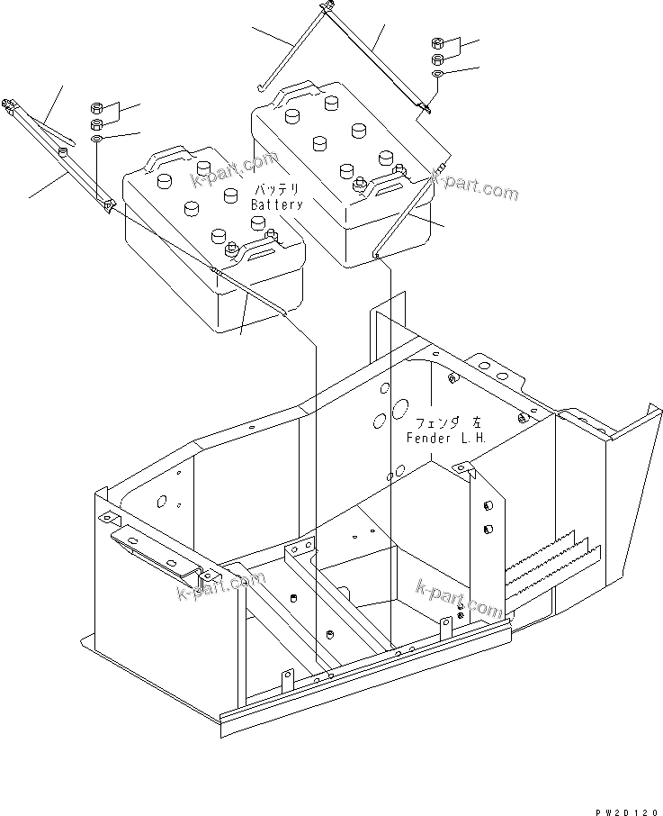 Komatsu parts book diagram for HM300-1 S/N 1001-UP: BATTERY (MOUNTING PARTS)(#1001-1172)