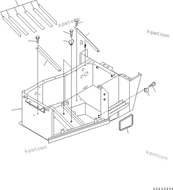 Komatsu parts book diagram for HM300-1 S/N 1001-UP: BATTERY BOX (LOWER FENDER ? L.H.) (1/2) (WITH LADDER LAMP)(#1173-)