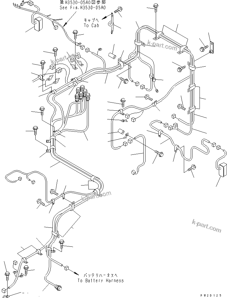 Komatsu parts book diagram for HM300-1 S/N 1001-UP: FRONT FRAME ELECTRICAL (HARNESS ? L.H. SIDE)(#1001-1015)