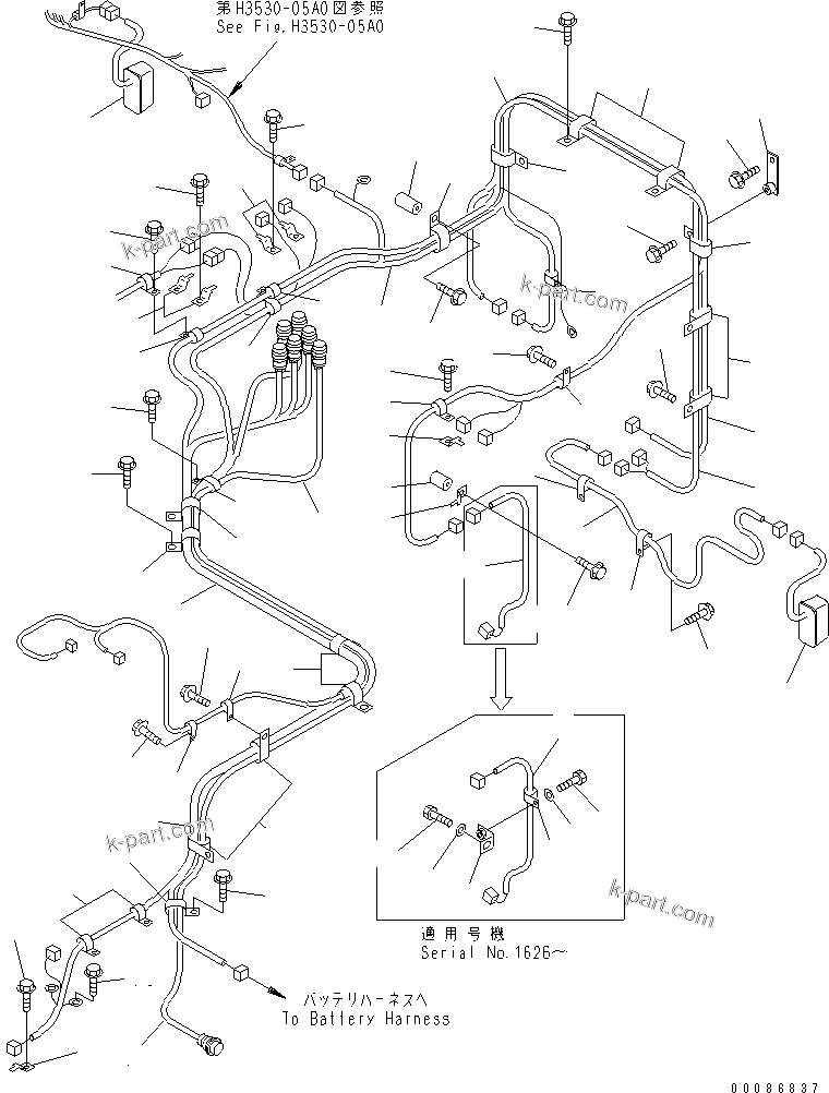 Komatsu parts book diagram for HM300-1 S/N 1001-UP: FRONT FRAME ELECTRICAL (HARNESS ? L.H. SIDE)(#1016-)