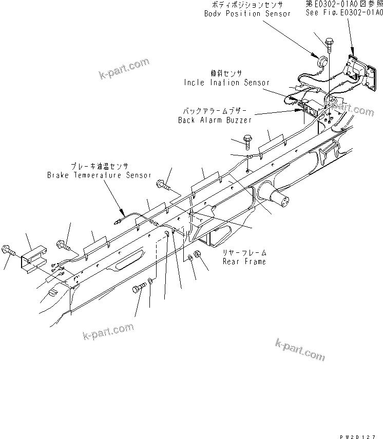 Komatsu parts book diagram for HM300-1 S/N 1001-UP: REAR FRAME HARNESS