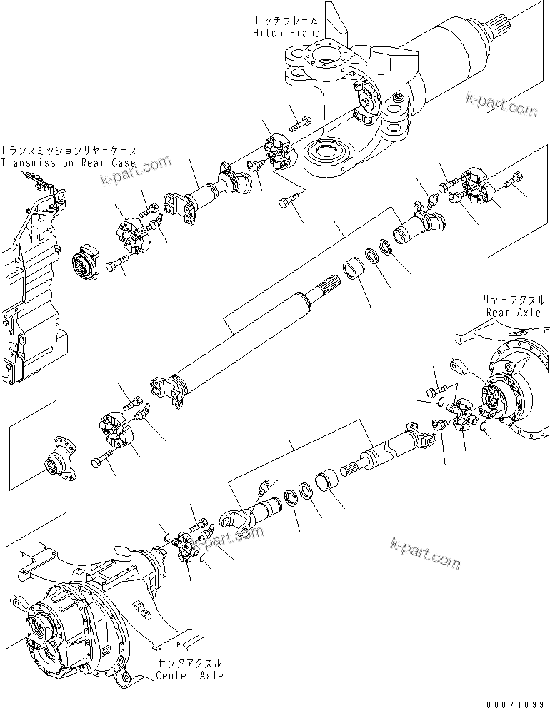 Komatsu parts book diagram for HM300-1 S/N 1001-UP: REAR DRIVE SHAFT