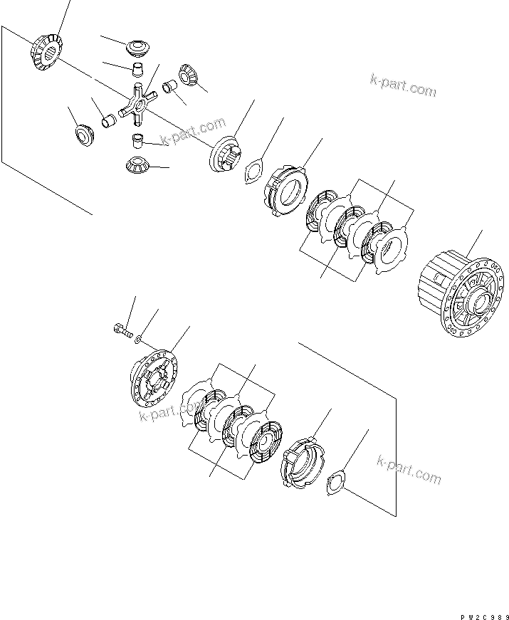 Komatsu parts book diagram for HM300-1 S/N 1001-UP: CENTER AXLE (DIFFERENTIAL LOCK)