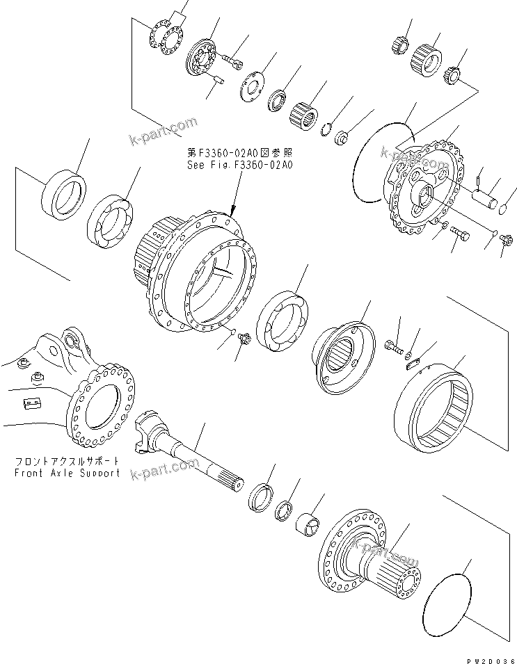 Komatsu parts book diagram for HM300-1 S/N 1001-UP: FRONT FINAL DRIVE
