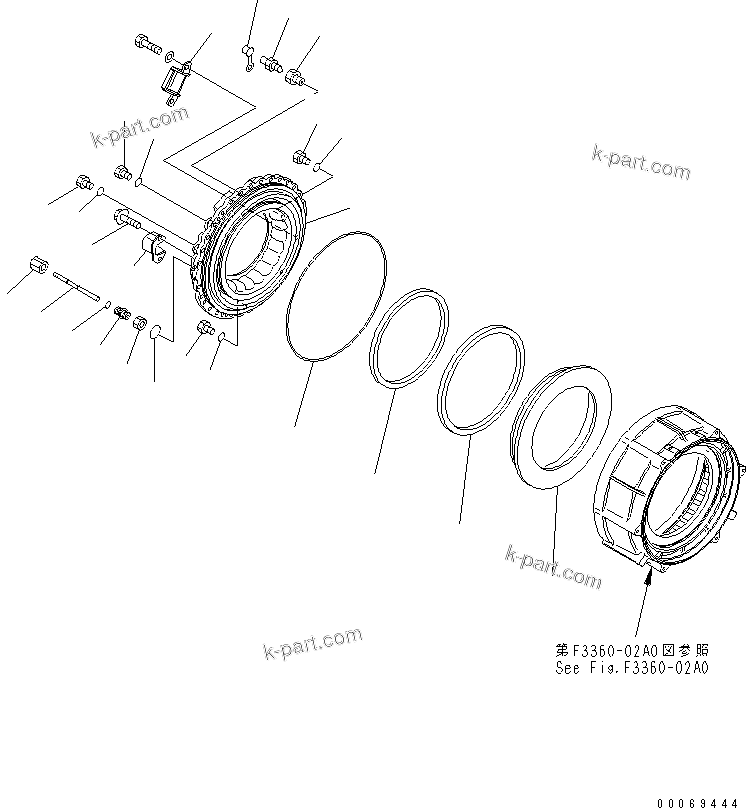 Komatsu parts book diagram for HM300-1 S/N 1001-UP: FRONT FINAL BRAKE (BRAKE CYLINDER)