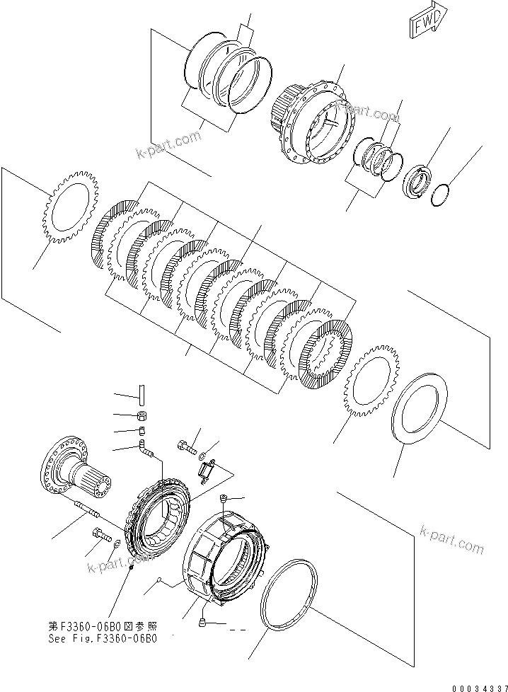 Komatsu parts book diagram for HM300-1 S/N 1001-UP: FRONT FINAL BRAKE (R.H.) (HUB) (SERVICE PARTS)