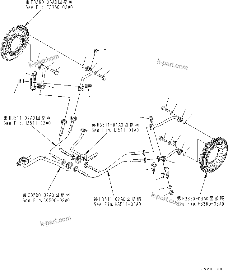 Komatsu parts book diagram for HM300-1 S/N 1001-UP: FRONT BRAKE COOLING