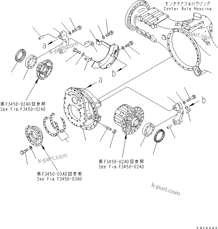 Komatsu parts book diagram for HM300-1 S/N 1001-UP: CENTER AXLE (CARRIER)